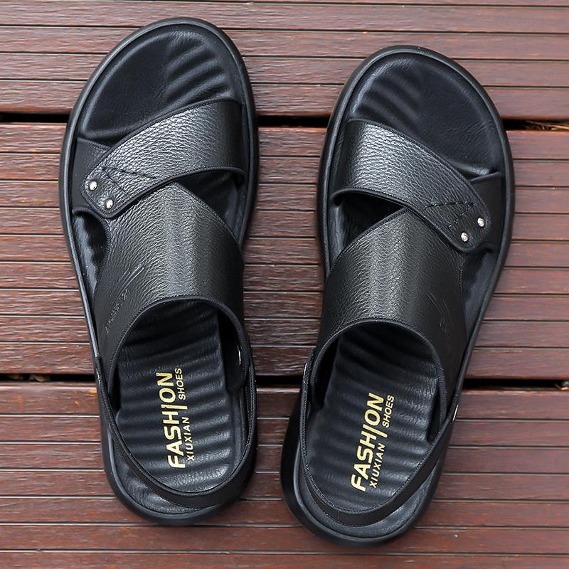 

Men s sandals leather breathable summer casual beach shoes dual-purpose beef tendon sole non-slip dad sandals 38
