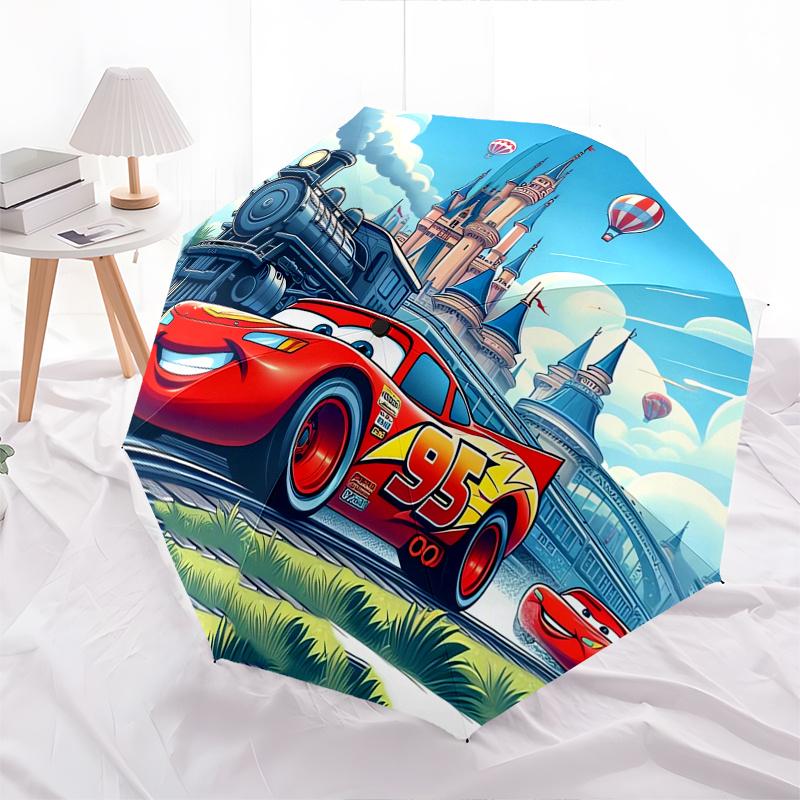Lightning McQueen Automatic Umbrella - Tri-fold Portable Umbrella, Best Holiday Gift for Men and Women, Durable Iron Frame, Playful Design,