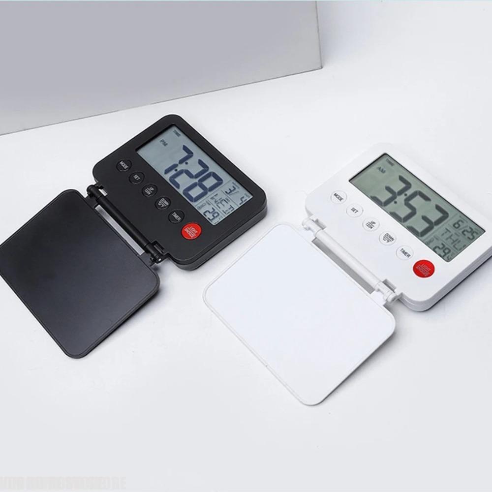 Digital Travel Alarm Clock Foldable - with Calendar Backlight Snooze Temperature LCD Thermometer