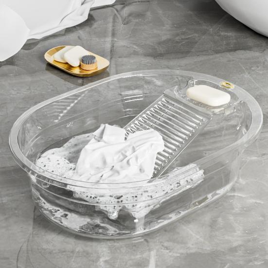 Prací lavór Protiskluzový Průhledný Design Velká Kapacita Odolný Koupelnový Mycí Lavór s Prací deskou