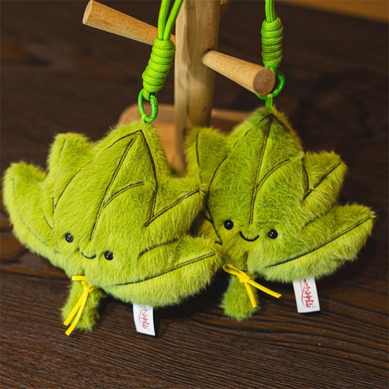 Green Pomelo Leaf Plush Pendant Car Keyring For Dispelling Bad Luck Home Bedroom Decoration Backpack Charms Birthday Gift