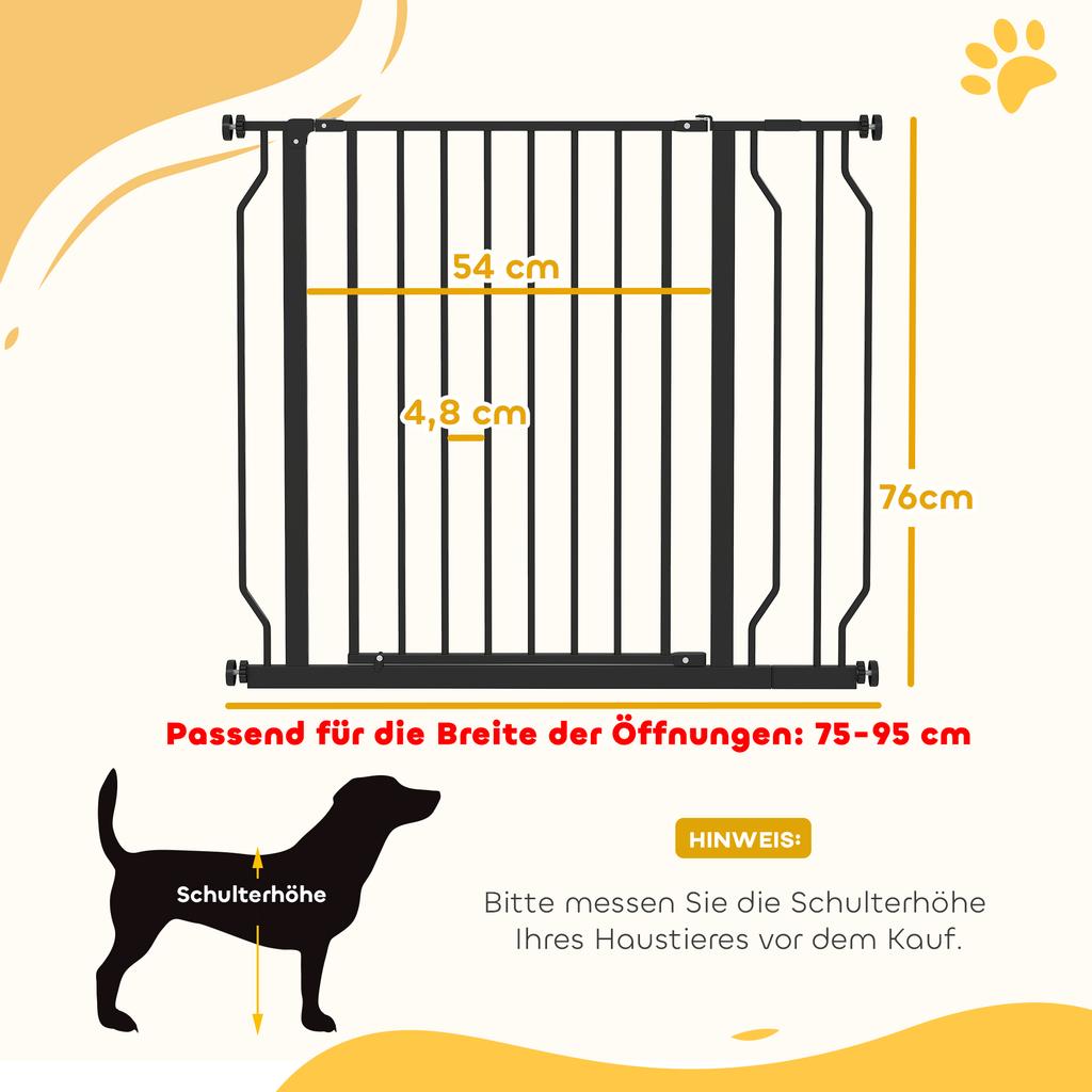 Wide Dog Safety Gate, with Door Pressure, for Doorways, Hallways, Staircases - Black