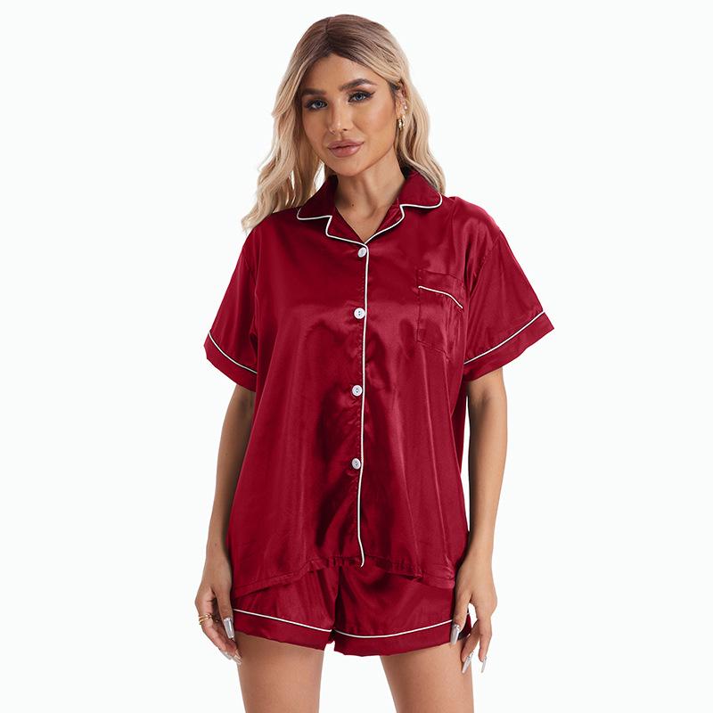 European & American Style Women's Imitation Silk Short Sleeve Pajama Set - Plus Size Available