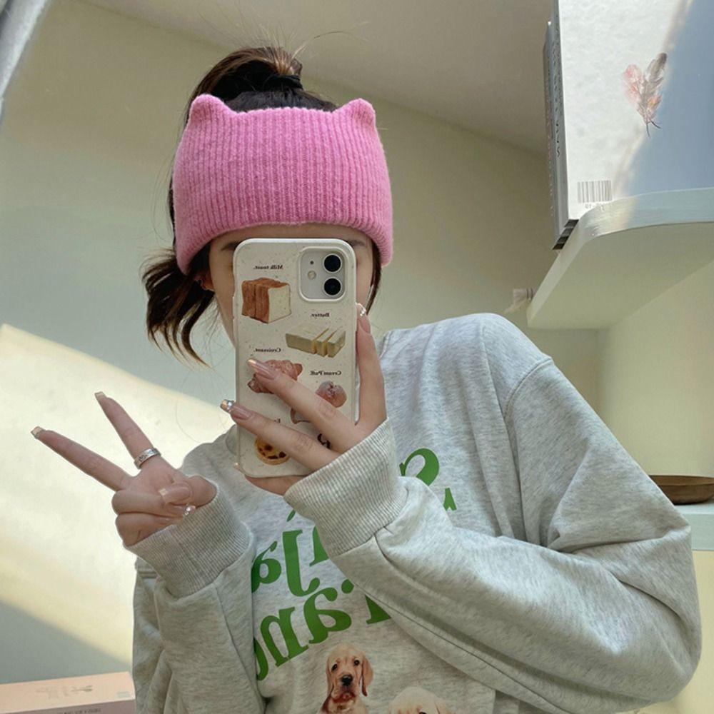 Ear Warm Cat Ears Knitted Headband Windproof Winter Elastic Headband Sweet Warm Hair Band Ladies
