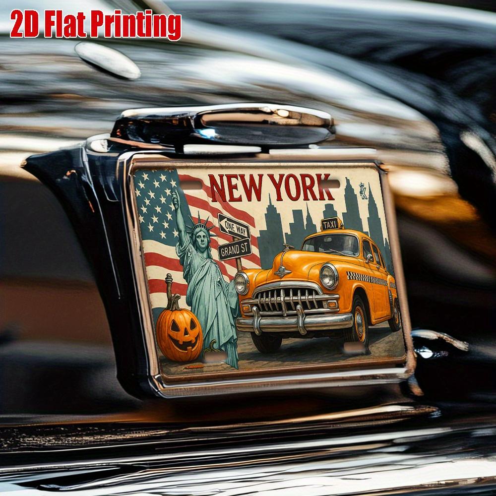Piatto 2D, 1 Pezzo Targa Metallica Vintage New York - Design Retro Taxi e Statua della Libertà - Tema New York per Garage, Caffè,