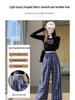 Zhao Lusi Style Women's Blue Plaid Wide-Leg Pants - 145 Petite, Early Autumn, Elegant Casual Straight-Leg