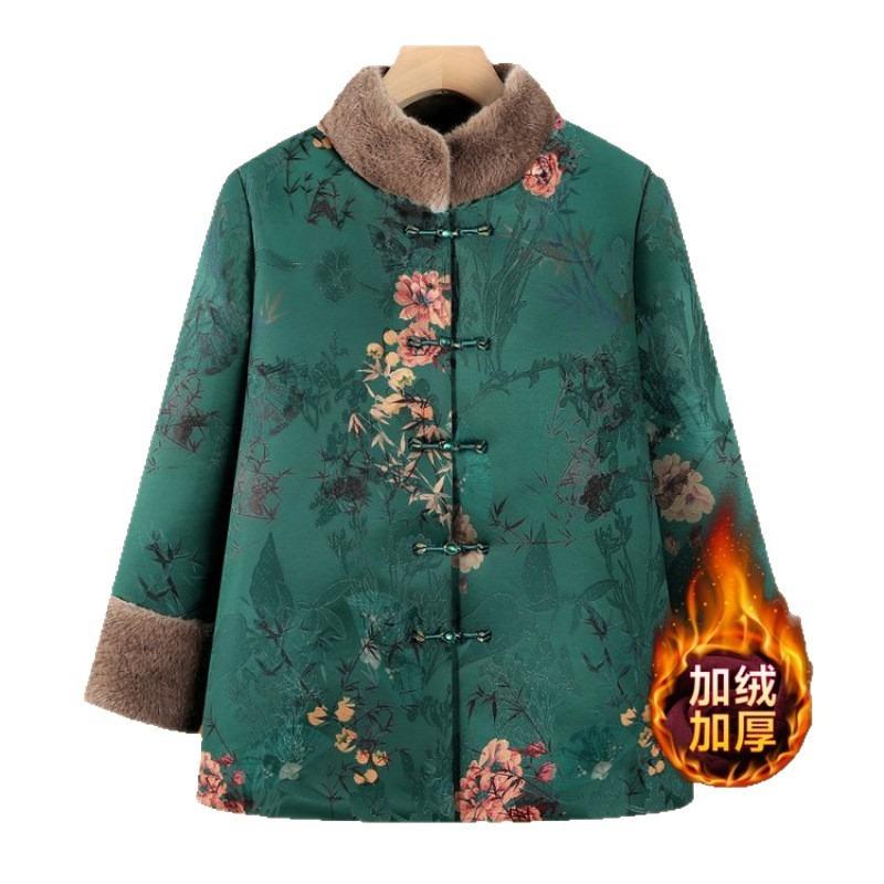 Middle-aged woman old lady winter cotton-padded coat new grandma velvet thickened warm cotton-padded jacket the elderly Tang jacket