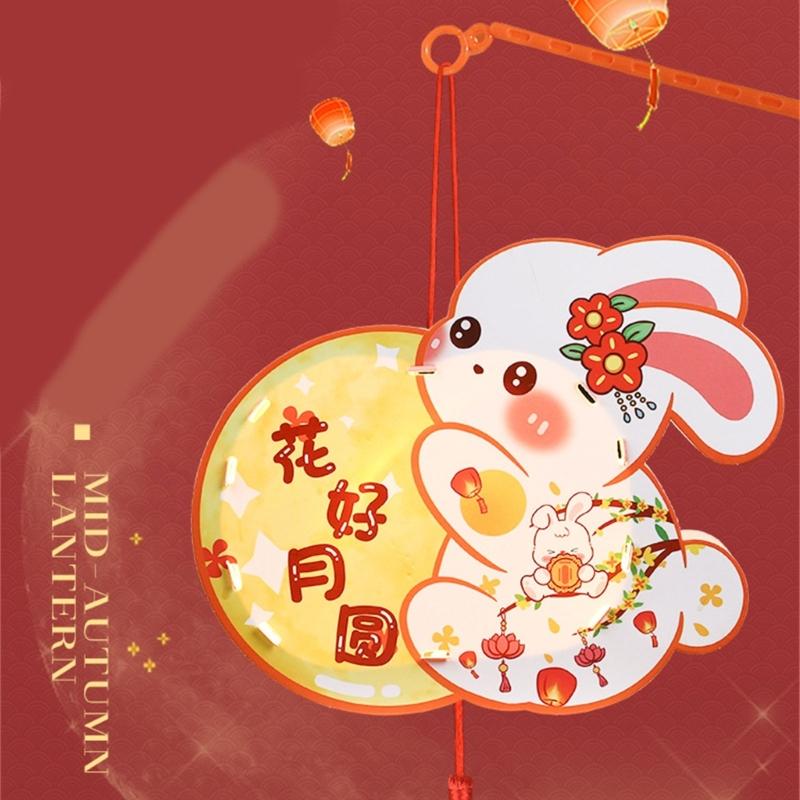 Handmade Florals Paper Lamp Set Traditional Chinese Craft Supplies LED Projection Portable for Chinese Festival