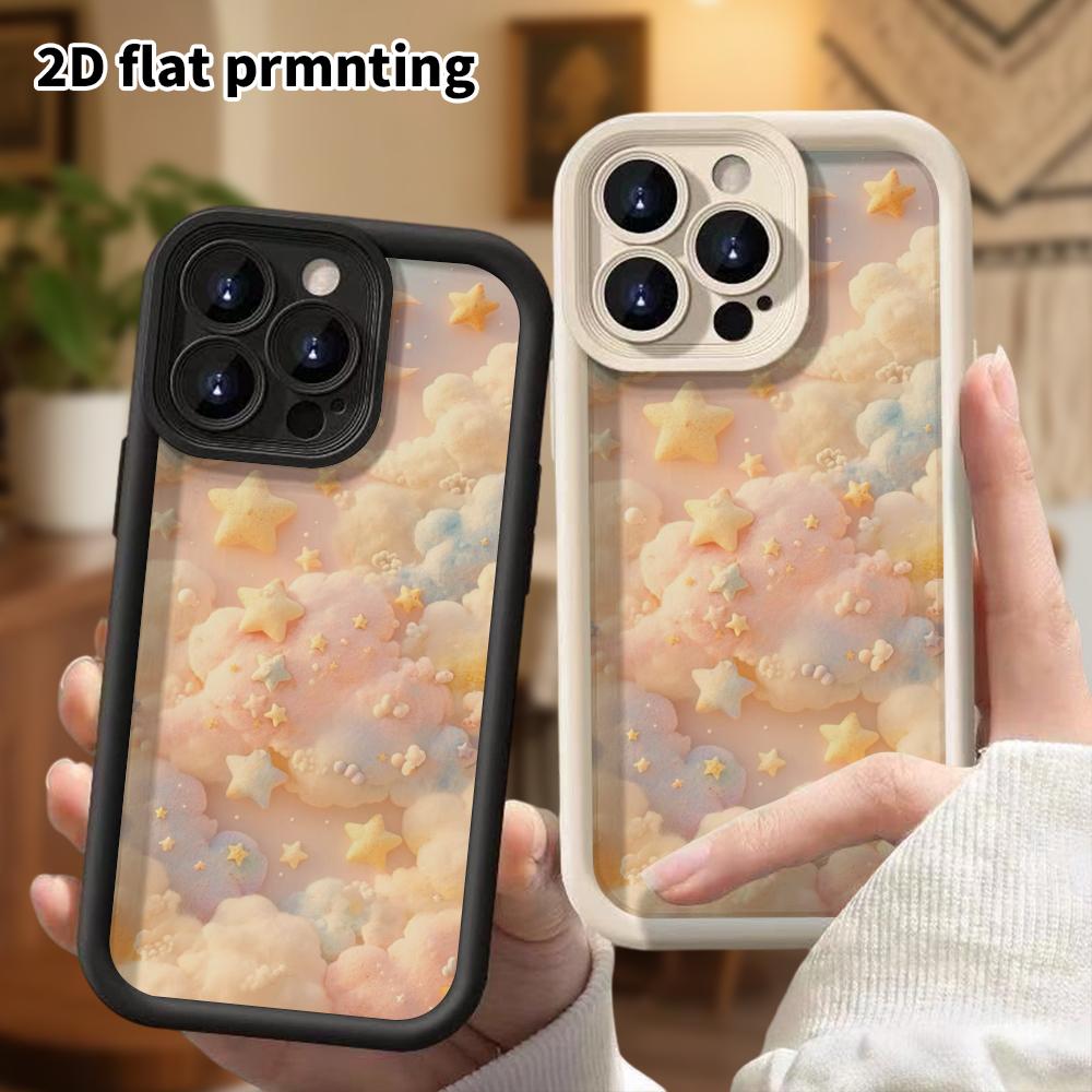 Phone Case: 2D Flat Design Suitable for iPhone 18 17 16 15 14 13 Pro Step Protection Case, Stars, Moon, Clouds, Christmas and Halloween Gift