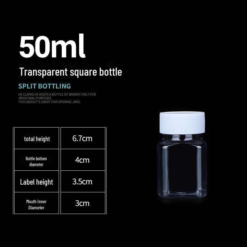 

Прозора ПЕТ-пляшка з широким горлом та герметичною кришкою – розміри 30 мл, 50 мл, 100 мл, 500 мл 50ml square