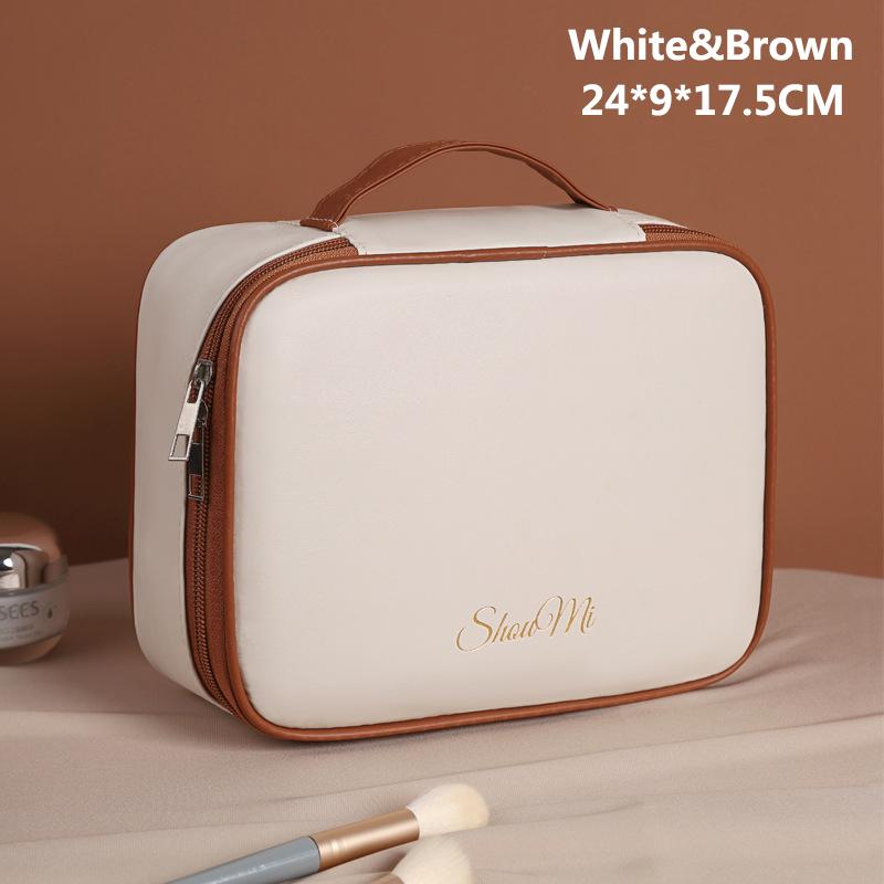 PU Large Capacity Women Tote Makeup Bag Portable Travel Organizer Tolietry Cosmetic Storage Bag Ladies Double Layer Pouch