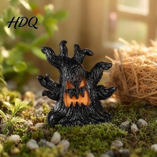 Three-dimensional Halloween Ornament Decoration, Ghost Face Tree Stump Lantern, LED Resin Spooky Decor Glowing Pumpkin Decor, Festival Atmosphere