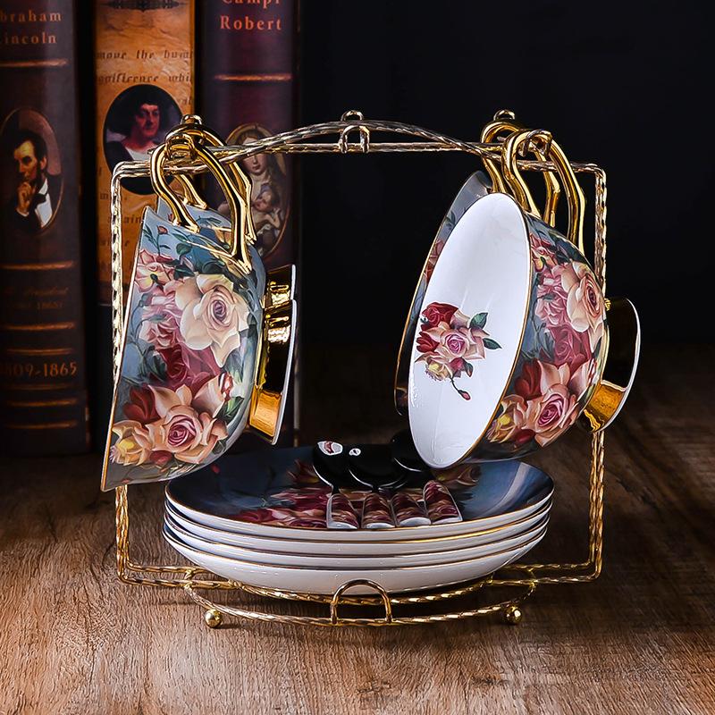 Gold-Painted Bone China Coffee Cup And Saucer Set British Ceramic Flower Tea Cup Afternoon Tea Set Black Tea Cup Flower Teapot