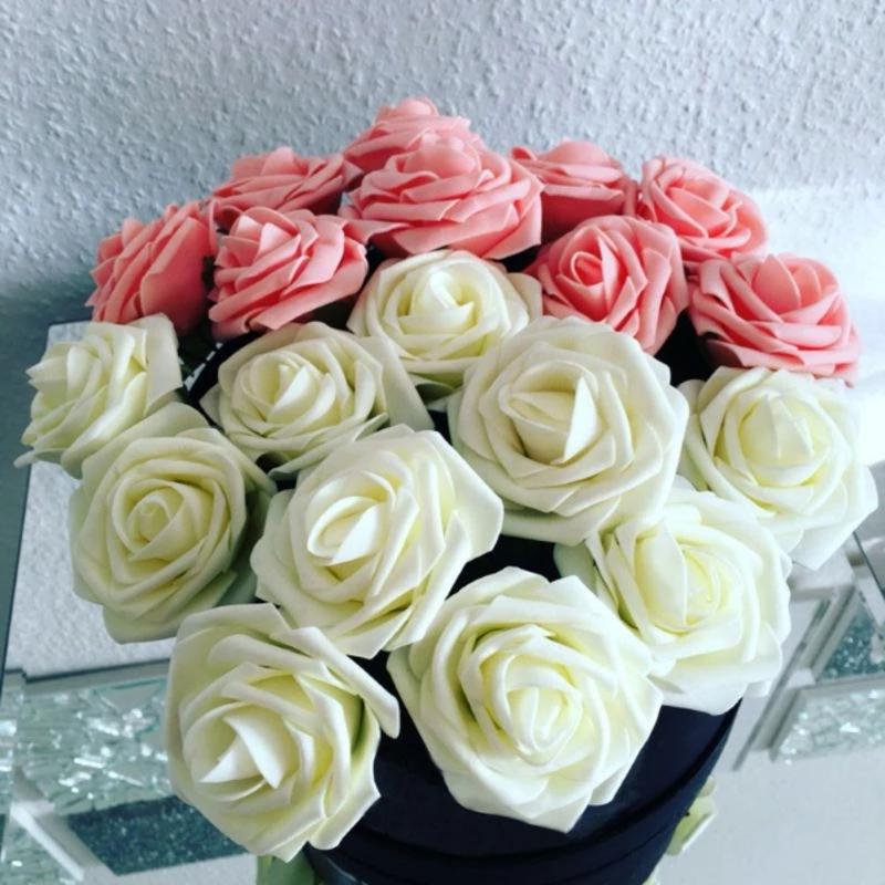 25Heads 8CM Artificial PE Foam Rose Flowers Bride Bouquet Flower For Wedding Party Decorative Scrapbooking DIY Flower
