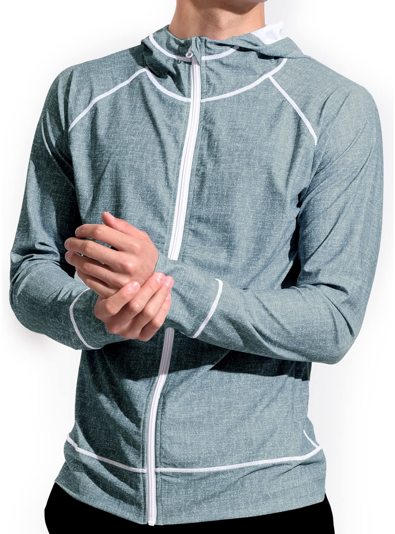

Leisure Sport Rash Guard with Zipper UV Long Sleeve UPF Size Denim ls19002 Men s Pocket, Protection, Hoodie, 50+, L, Gray,