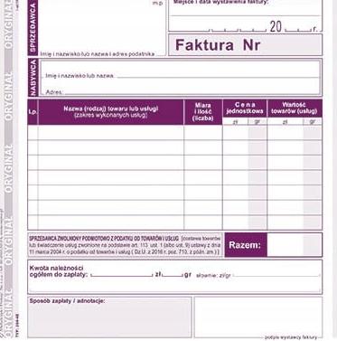 FAKTURA DLA ZWOL.PODM.Z PODATKU 2/3A5 204-4E