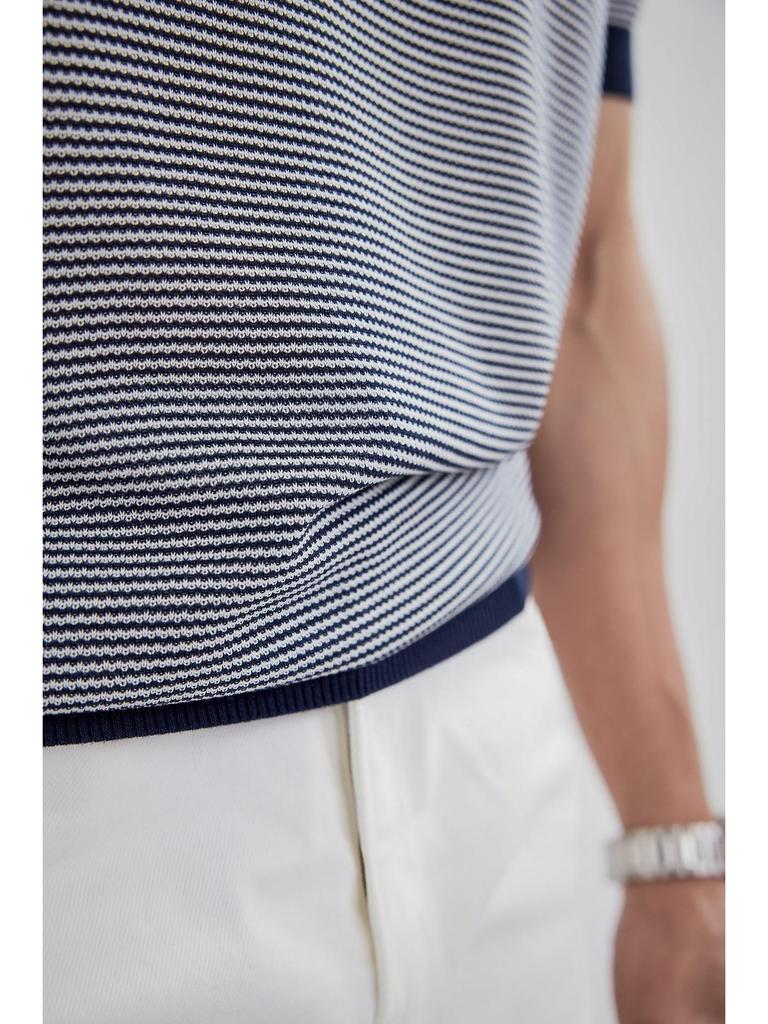 2024 Men's Striped Polo: Short-Sleeve, Versatile Round Neck Knit Shirt
