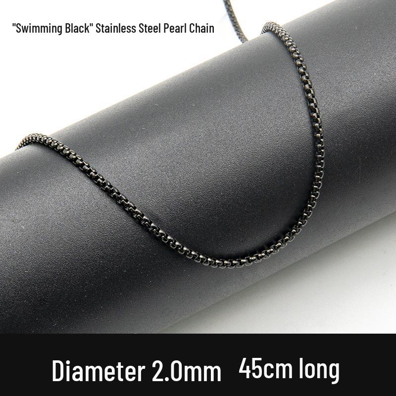 Stainless Steel Square Pearl Chain Men's Necklace - Titanium Steel Hip Hop Jewelry (2/2.5/3/3.5mm)