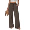 Women's High Waist Wide Leg Pants with Pockets Drawstring Loose Fit for Beach Vacation Casual