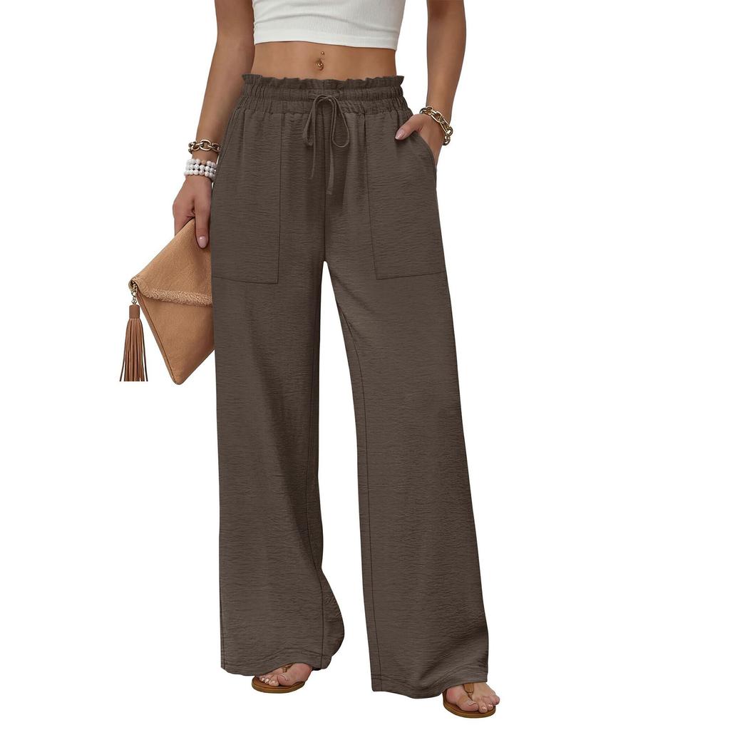 Women's High Waist Wide Leg Pants with Pockets Drawstring Loose Fit for Beach Vacation Casual
