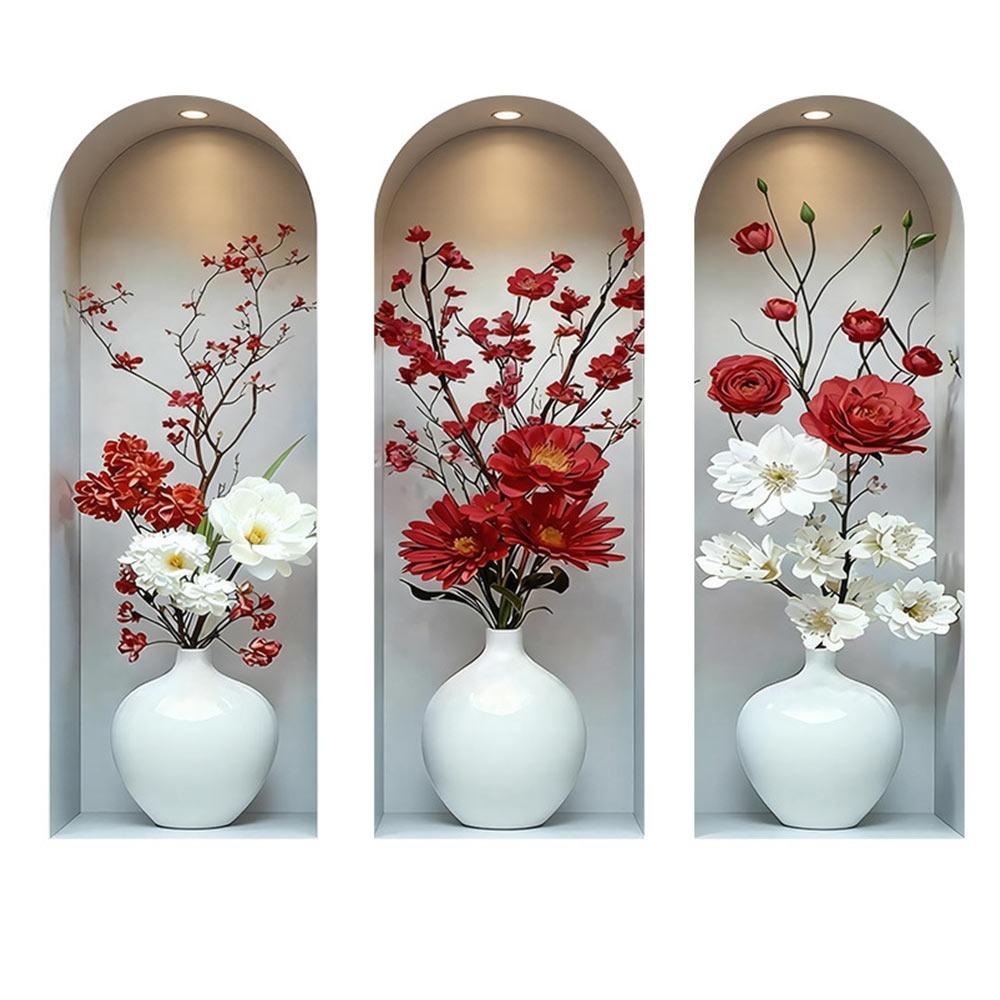 Creative 3D Vase Flower Wall Sticker Background Decoration Multicolor Wall Posters Photo Props Wall Art Home Decoration