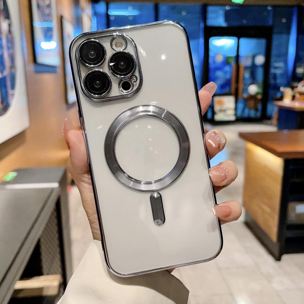 Electroplated Transparent, Suitable for Apple 16PRO Phone Cases, Magsafe Magnetic Attraction, Fully Covered with The Built-in Lens Film of IPhone14