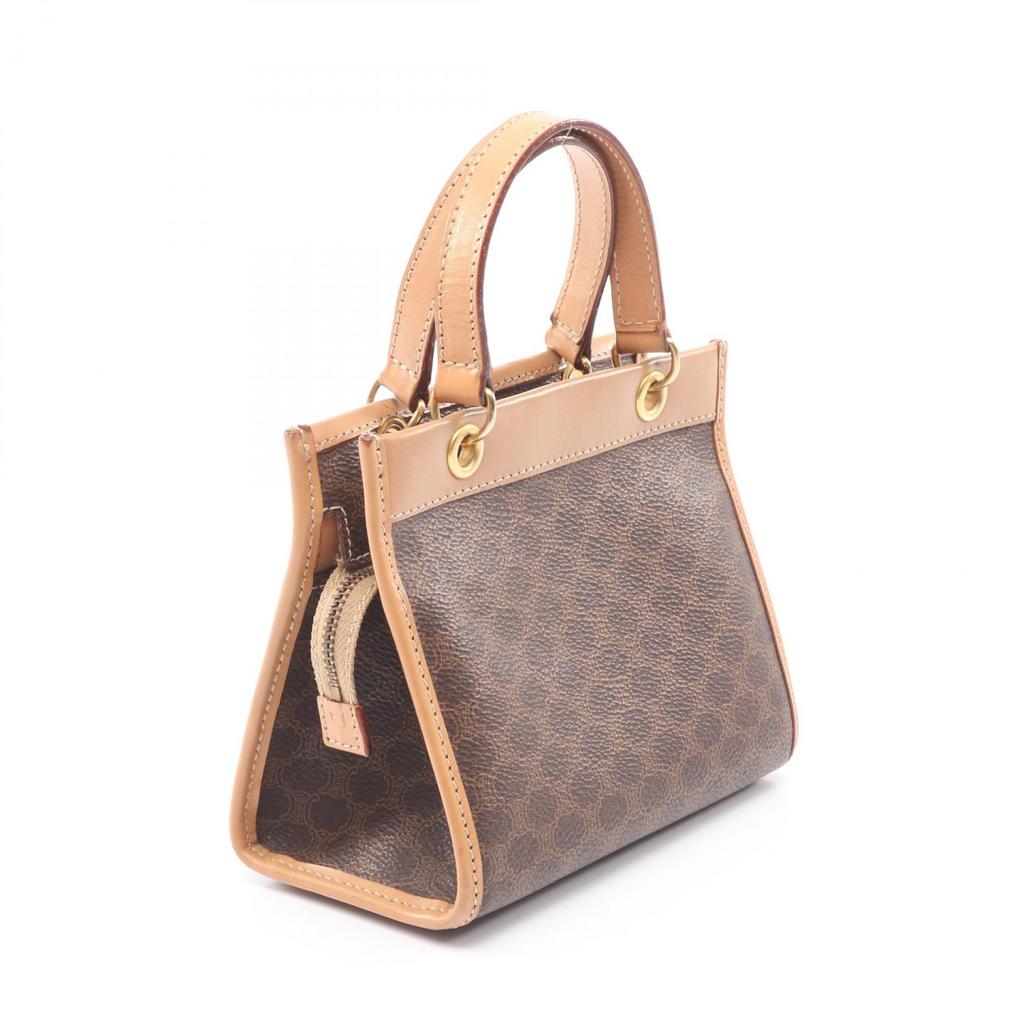 Used CELINE Macadam 2WAY Handbag PVC Coated Canvas Leather Brown Beige Used Women