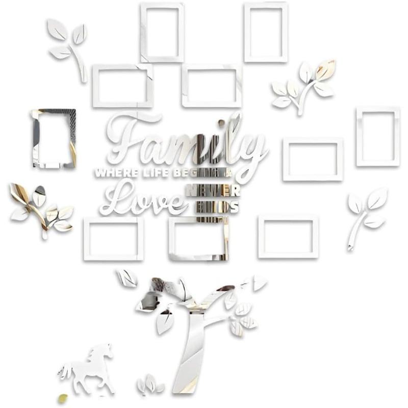 Family Tree Wall Decal Sticker - Acrylic 3D DIY Mirror Sticker Photo Frames Quotes Wall Decor Removable Wall Art Decals Decorations for Bedroom