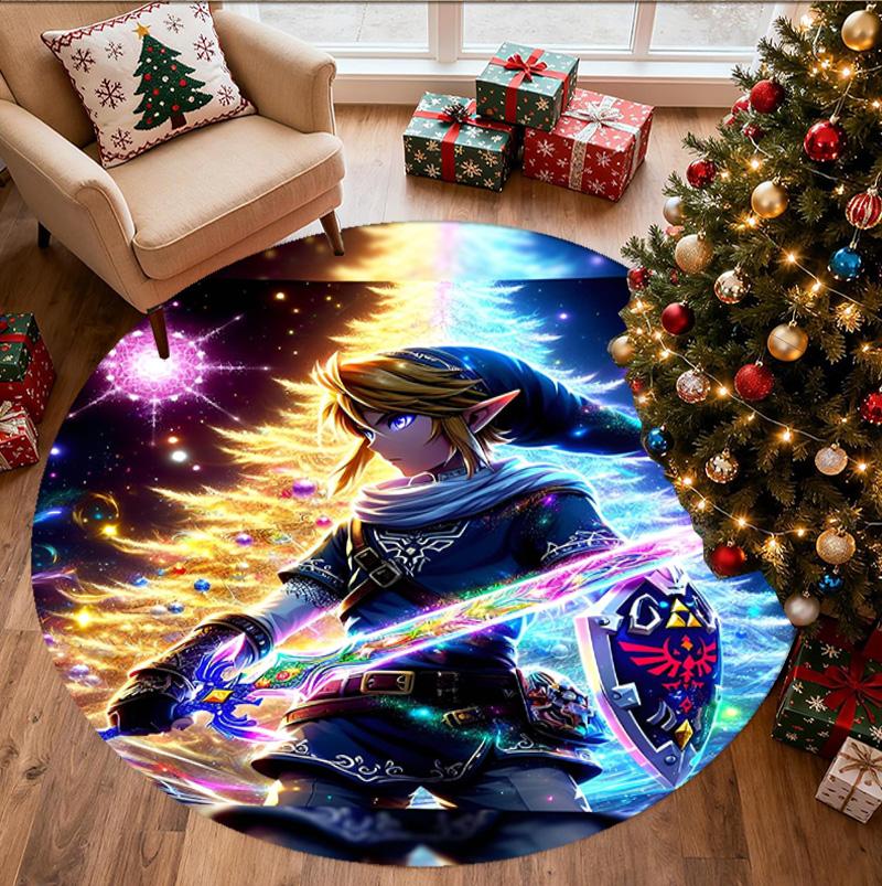 The Legend of Zelda Pattern Round Rug, Indoor/Outdoor Mat, for Picnic, Gameroom, Bedroom, Office, Living Room, Home Decor Carpet, Birthday Gift