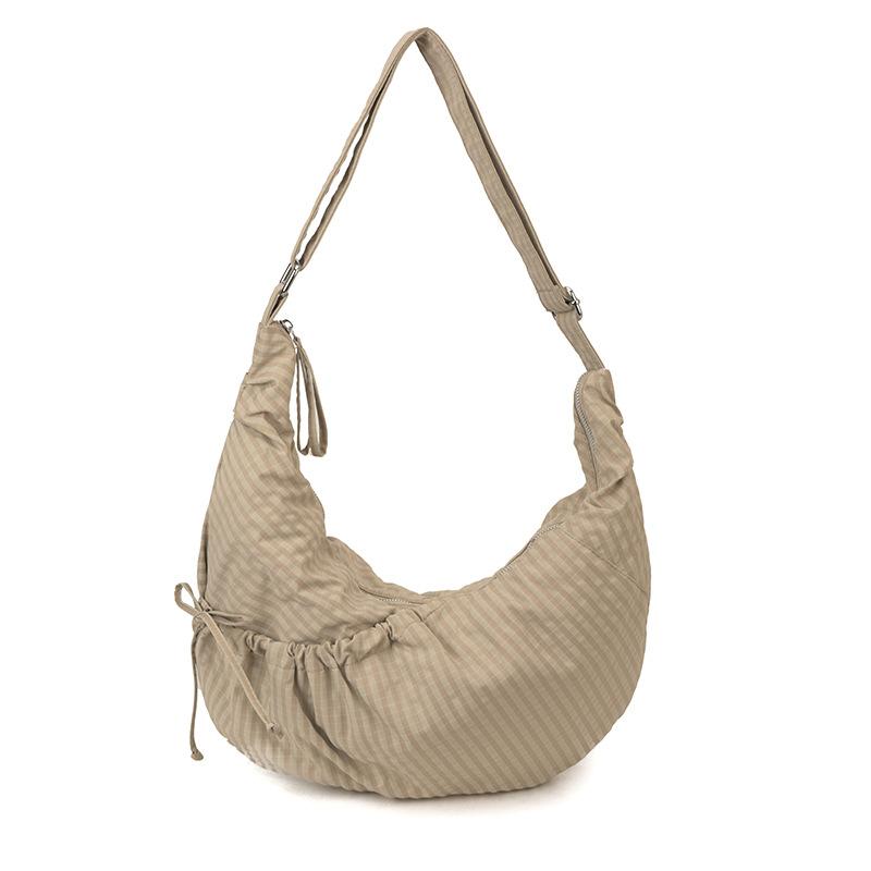 New Fashi Crossbody Bag Wrinkle Design Large Capacity Casual Shoulder Bag Lightweight Plaid Versatile Texture Hobo Bags