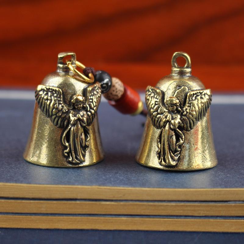 Vintage Brass Angel Bell Keychain Ornament