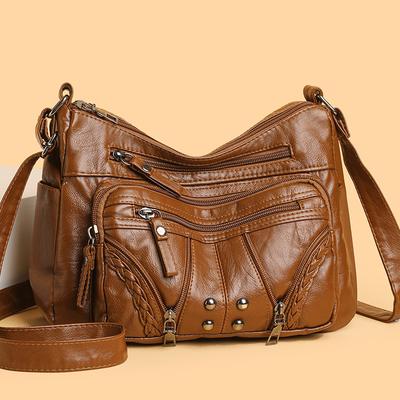 Dámská taška Měkká kůže Vícevrstvá Jednoduchá Jednoramenná Crossbody Taška Módní Dámský Batoh pro Matku