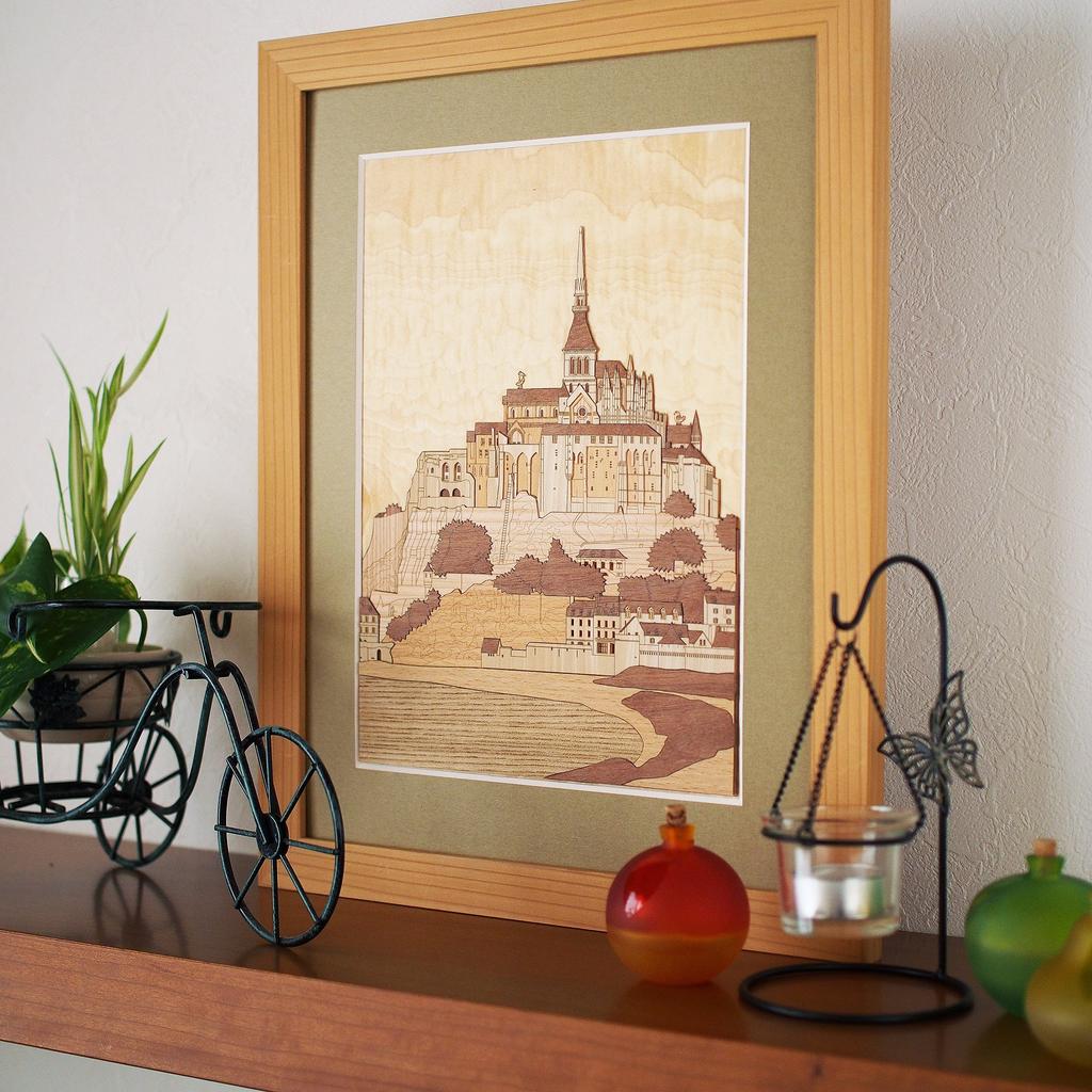 KINOWA Saint Wooden Poster Original Handmade Kit World Heritage France Made In Japan "Mont Michel"