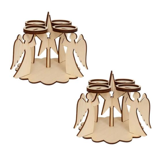 1/2/3Pcs Christmas Wooden Angel Candle Holder 4-Arm Candlestick Tealight Candle Stand Home Office Living Room Dining Table Centerpiece Decoration