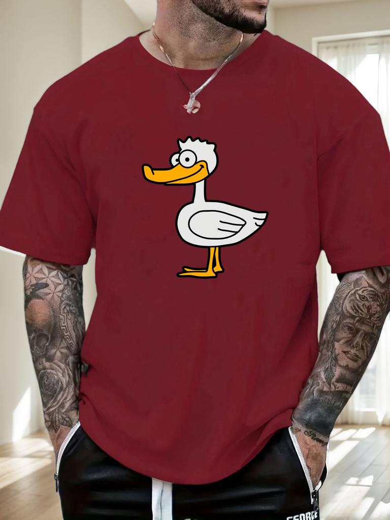 Mens Casual Tshirt Cartoon Duck Print Short Sleeve Round Neck Breathable Soft Oversized Fun Daily Wear Tee