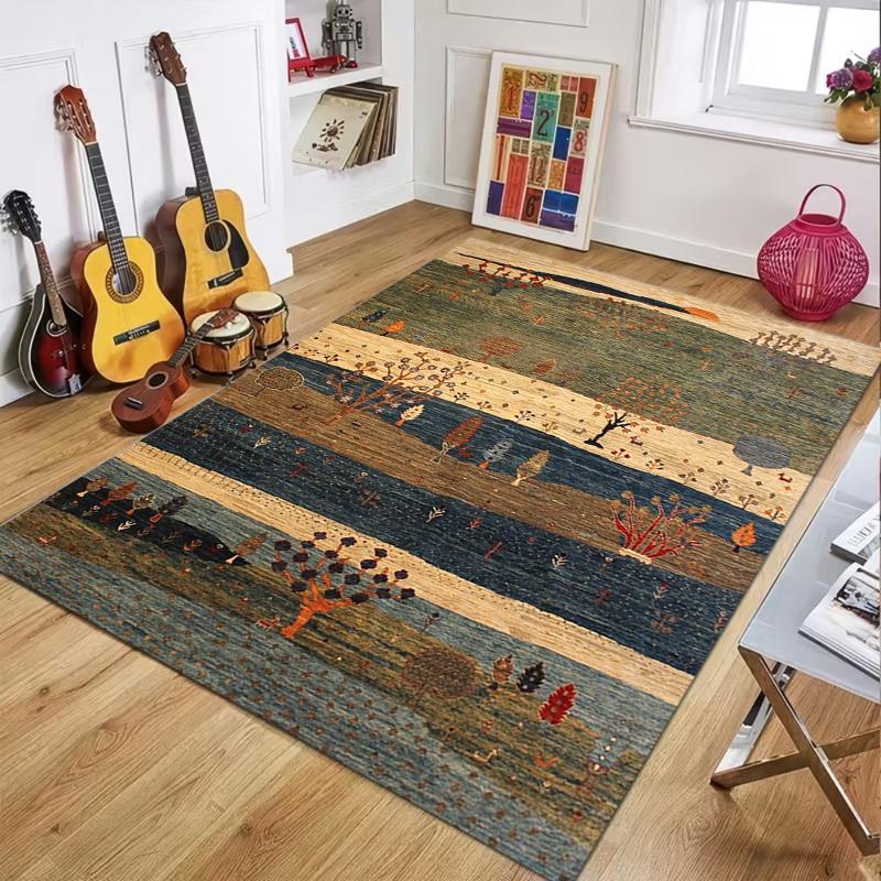 

Boho Chic Geometric Striped Area Rug Colorful Abstract Tribal Print Non Slip Carpet for Living Room Bedroom Home Decor 40X60CM
