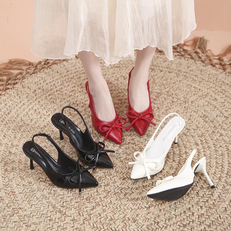Baotou high heels spring and autumn new pointed bow temperament celebrity fashion empty single shoes women
