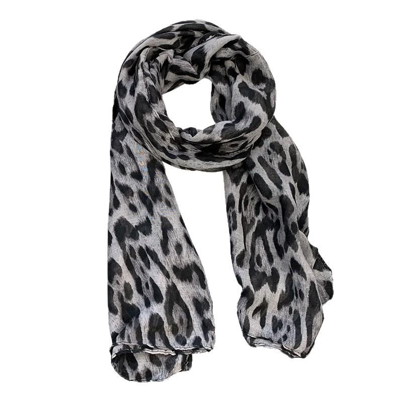 Retro Coffee Leopard Print Silk Scarf Neck Women's Thin Silk Scarf Long Strip High-end Scarf Shawl
