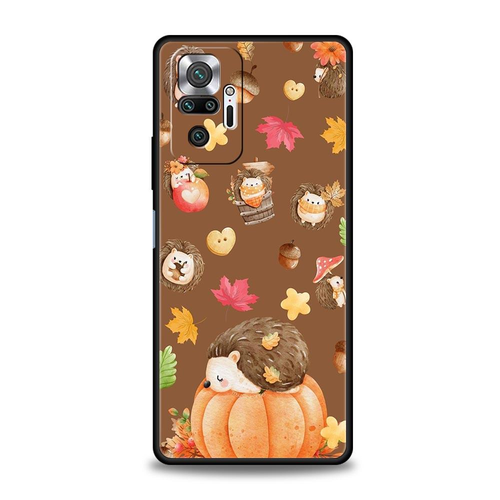 Autumn Cute Hedgehog Design Phone Case For Xiaomi Redmi Note 14 13 5G 10 11 12 Pro Plus 4G 14C 13C 12C 10C Black Cover