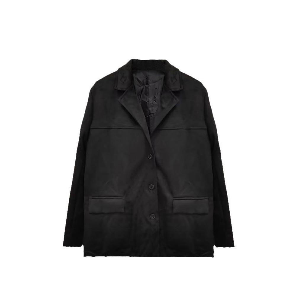 Women's Retro Suede Blazer, Casual Loose Single-Breasted Long Sleeve Office Coat