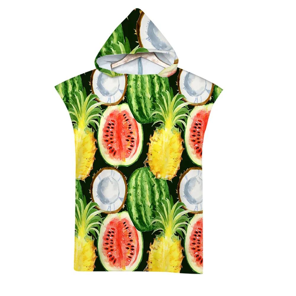 Hooded Bath Towel Robe Poncho Swimming Beach Towel Surf Man Lady Fast Quick Dry Bathrobe Beachwear-Fruit Watermelon Dragon Fruit