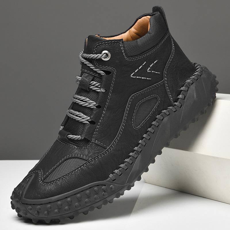 Autumn New Men's Shoes Casual Fashion Shoes Large Size Leather Handmade High-top Shoes Outdoor Hiking Shoes