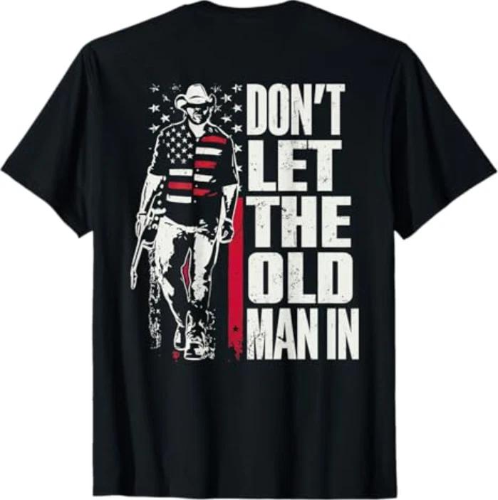 Don t Let The Old Man in Vintage American Flag (On Back) T-Shirt 2XL