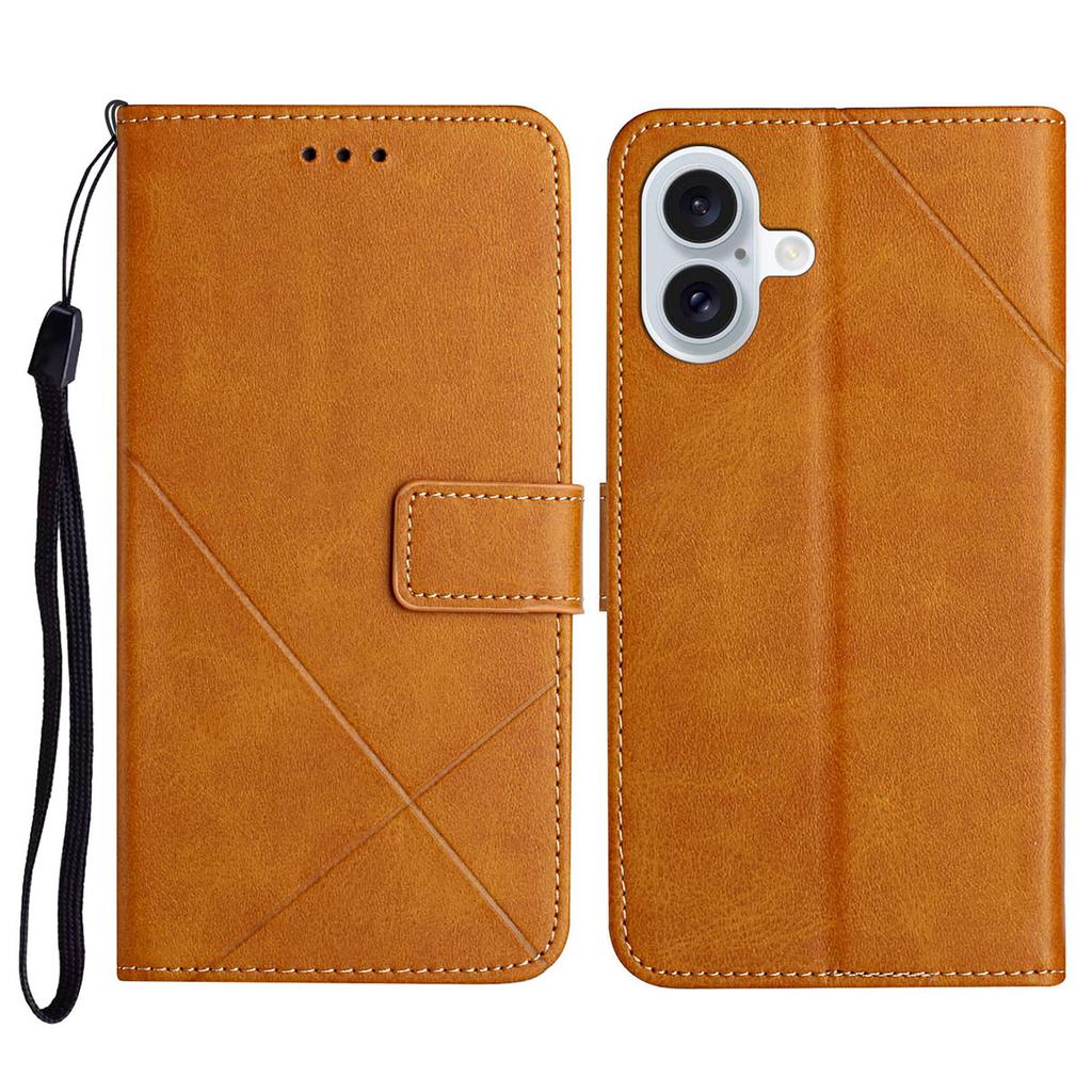 For iPhone 16 Leather Case Line Pattern Wallet Phone Cover