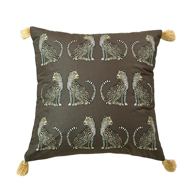 Nordic Light Luxury Leopard Print Gold Tassel Lace Pillowcase for Living Room Sofa Cushion
