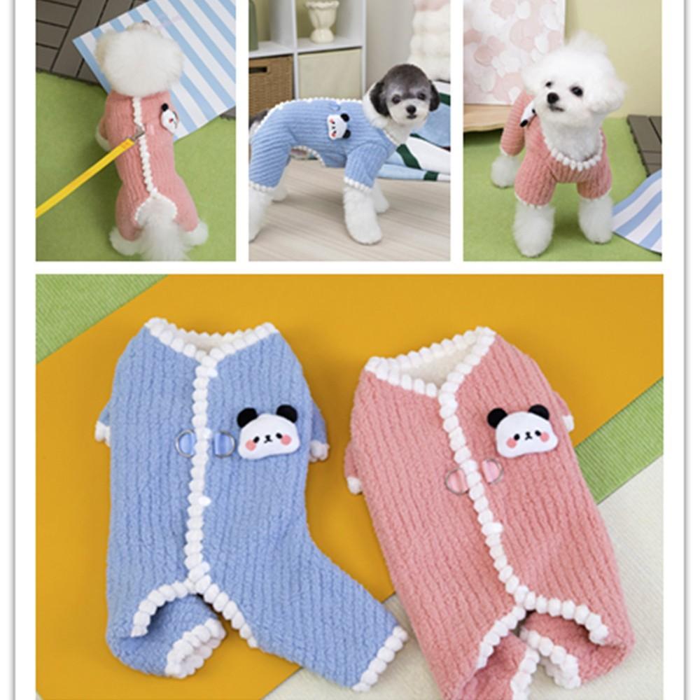 Dog clothes with traction buckle, winter cotton clothes, pet cat four-legged fleece clothes