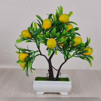 Latest 1 Pcs Artificial Lemon Bonsai Flower with Designer Pot | Realistic Looking -No Maintenance | Small Plants for Home Decor