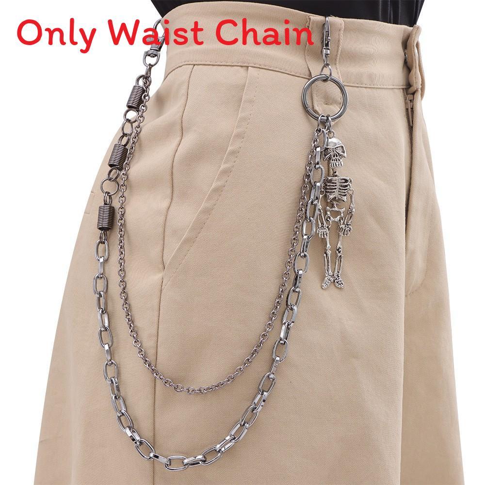 Punk Skull Waist Chain With Metal Double Layer Chain For Hip Hop Style Men Women
