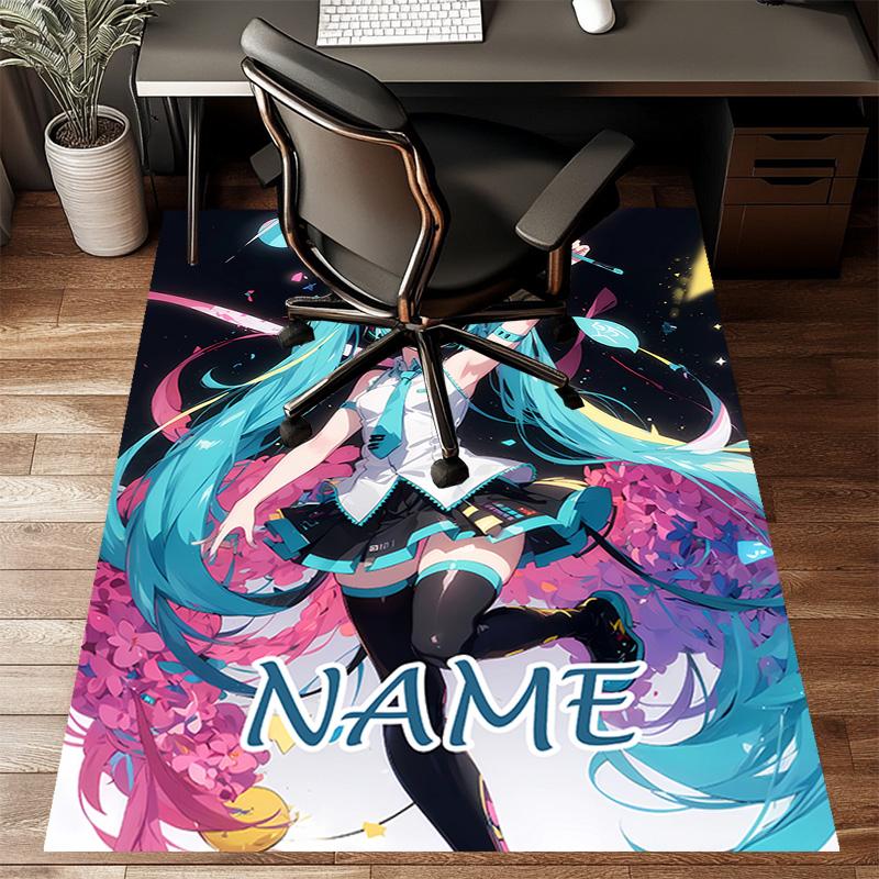 Custom Hatsune Miku Mat Personalized Name, Polyester Washable Indoor Entryway Rug, Gift for Christmas, Easter, Thanksgiving Day