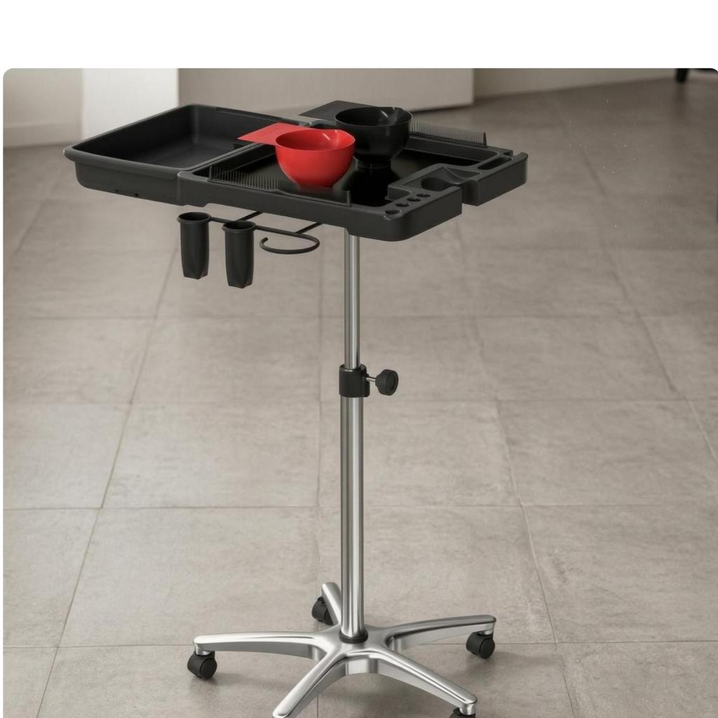 Rolling Salon Tray Cart Raised Lip Height Adjustable for Stylists